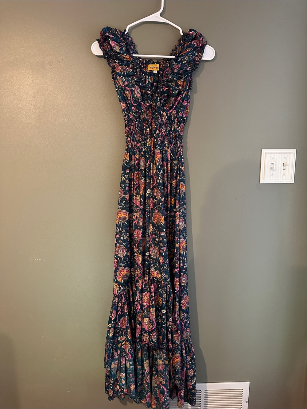 lovestitch Navy Floral Boho Smocked Maxi Dress